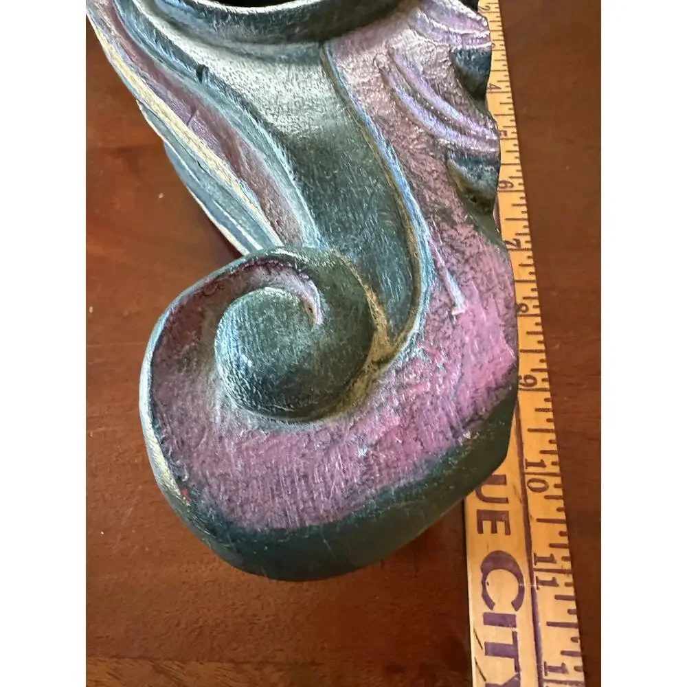 Vintage Wall Sconce Corbel Shelf solid wood Mexico blue burgundy 11x5” drape